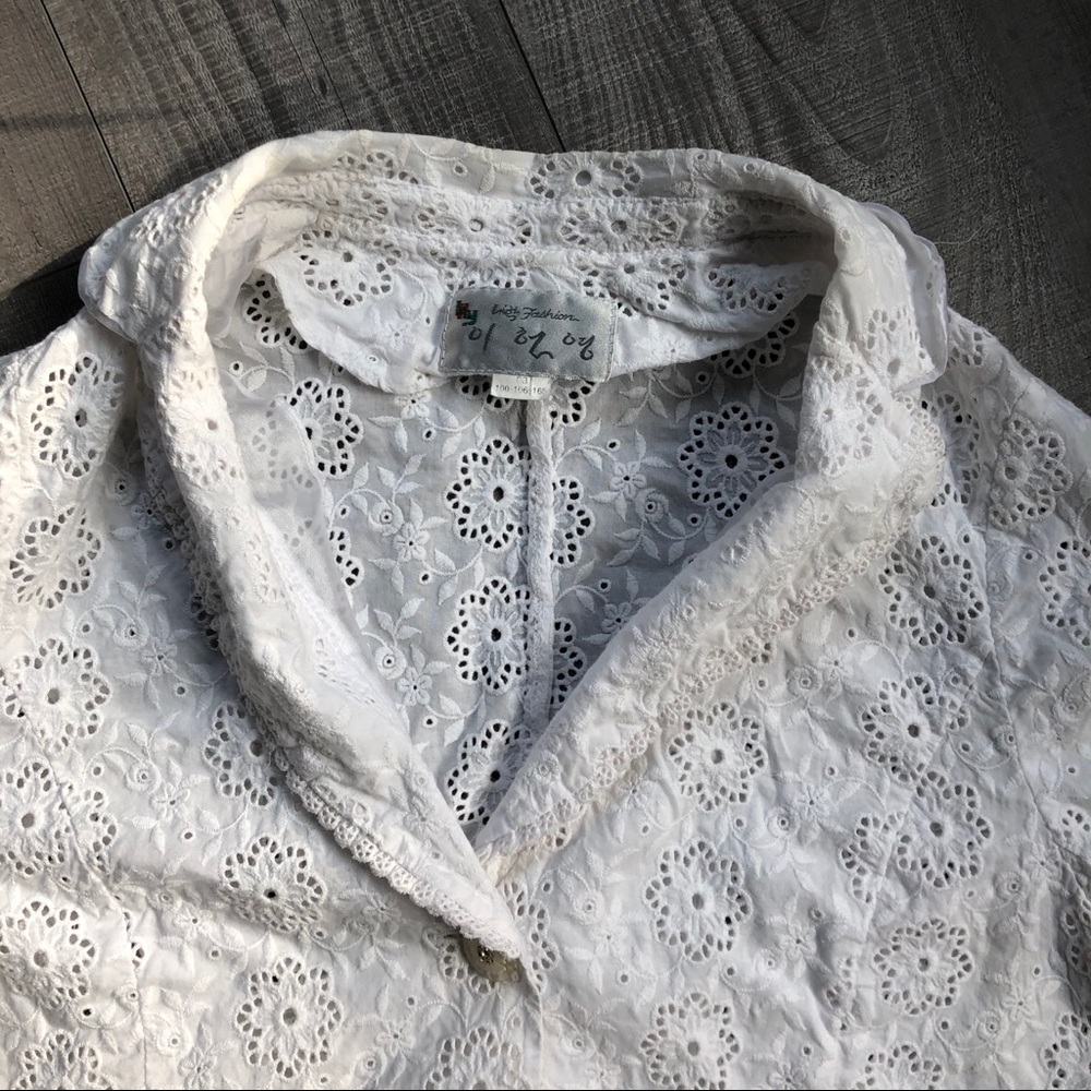White Ruffled Eyelet Lace Jacket M - Picture 3 of 9